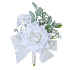 White Corsage And Boutonniere Set Wedding Prom Rose Wrist Artificial Flowers