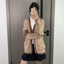 Thom Browne New Autumn Contrasting Collar Double Camel Cardigan Sweater