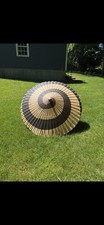 Vintage Japanese Wagasa Parasol Bamboo Oiled Paper Umbrella Black Cream Striped