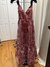 Lulus NWT Pink Floral Mesh Tiered Midi Dress XL Cottagecore Wedding Guest