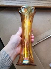 Nice Amber Imperial Carnival Glass Beaded Bullseye Pattern Vase 11" Tall