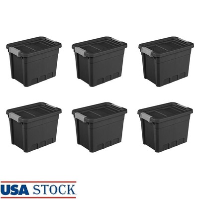 Durable Stackable Storage Tote Bins W/ Latch Lid Heavy Duty Organizers 6 Pack US