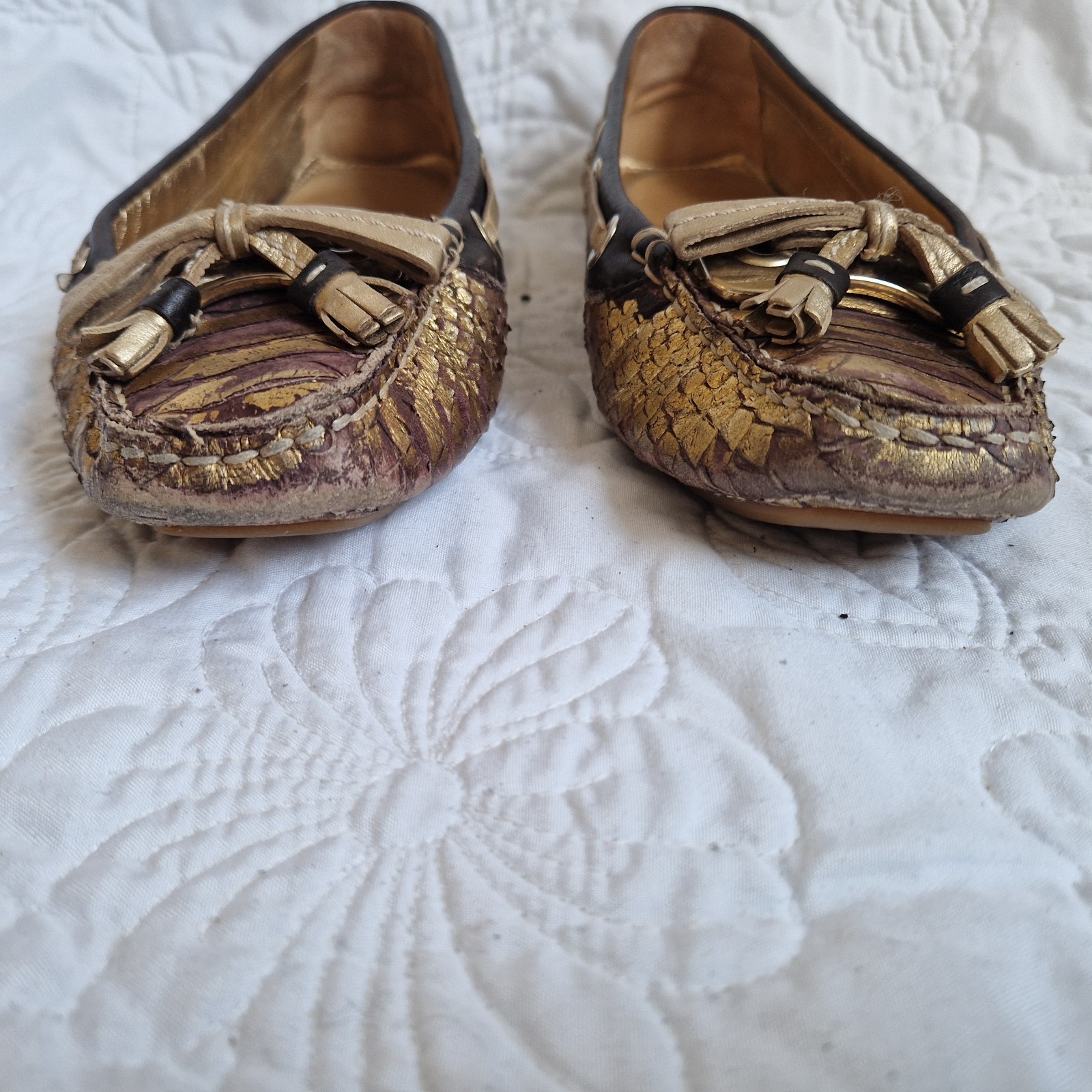 Dior Gold/Brown Python Embossed Leather CD Boat s… - image 2