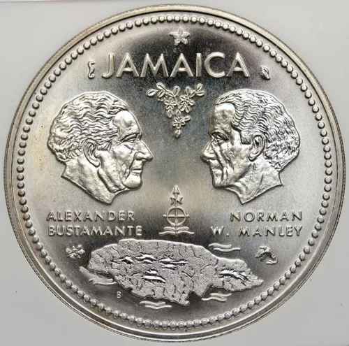 1972 JAMAICA 10th Independence Anniversary BU SILVER 10 Dollars Coin NGC i106243