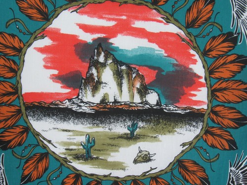 VTG 1960s SOUTHWESTERN NATIVE AMERICAN STYLE SCARF THUNDERBIRDS 22 1/4" by 22" - Picture 3 of 6