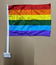 Rainbow Pride 12X15 Inch 12" x 15" Car Flag With Heavy Duty Bracket LGBTQIA 