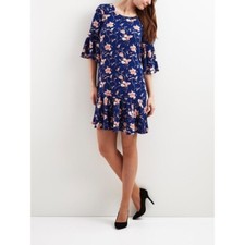VILA LADIES FLORAL PRINT PEPLUM DRESS NAVY SIZE 12 (M) NEW (ref 328) SALE
