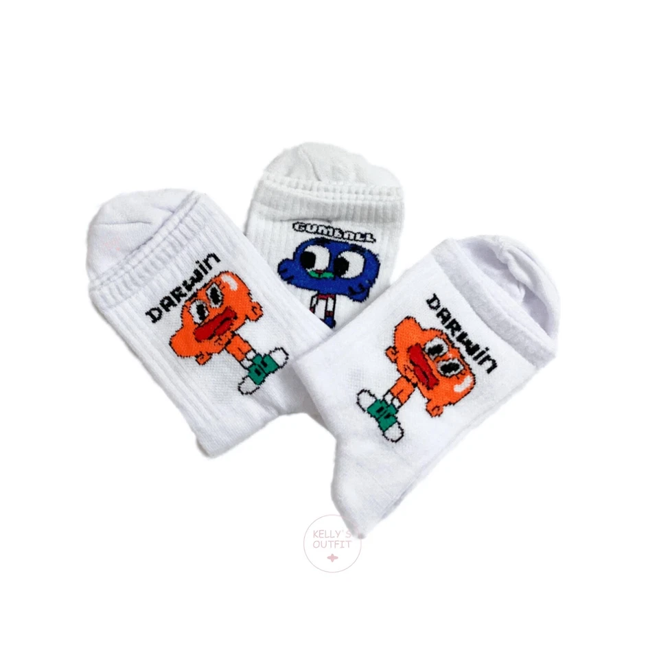 Funny Novelty Cartoon Socks Amazing World of Gumball Darwin Character 2 Pairs - Image 2 of 2