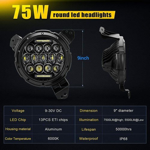 LED Black Headlights Combo for Jeep Wrangler JL JLU Gladiator JT 18 19 20 21 - Bild 2 von 11