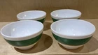 Vintage Arcopal France Milk Glass Cereal Soup Bowls Green & Orange Striped Set 5