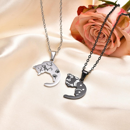 Matching Necklace for Couples, Personalized Yin Yang Pet Cat Pendant Necklace, B - Picture 5 of 6