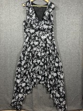 Banana Republic Asymmetrical Hem Chiffon Dress Womens 14 Black White Floral