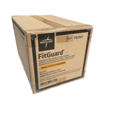 Medline Fitguard Nitrile Exam gloves 2500ct per case, sizes S/M/L