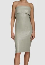 Donna Karan Women Green Sequined Sleeveless Sheath Dress Size 6