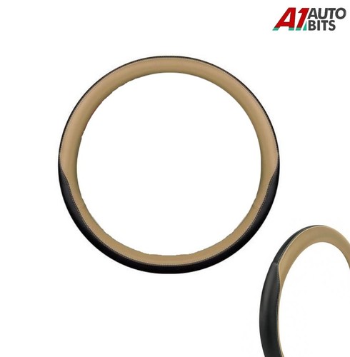 Steering Wheel Cover 44 - 46 cm Beige Black Pu Leather Van Truck Lorry Protector