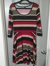 Love Ari 3/4 Sleeves Round Neck Stripe Multicolor Sweater Drop Waist Flare Dress