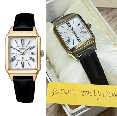 SEIKO LUKIA SSVW212 Square Leather Belt Grow White Watch Women New