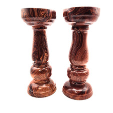 Wooden Pillar Candle Holder Solid wood 12"X5" Lot Of 2 Holds 3.75" Diam Candle