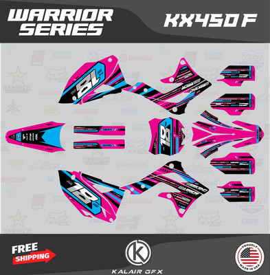 Graphics Kit for Kawasaki KX450F (2013-2015) KX 450F Warrior Series-Cyan Magenta
