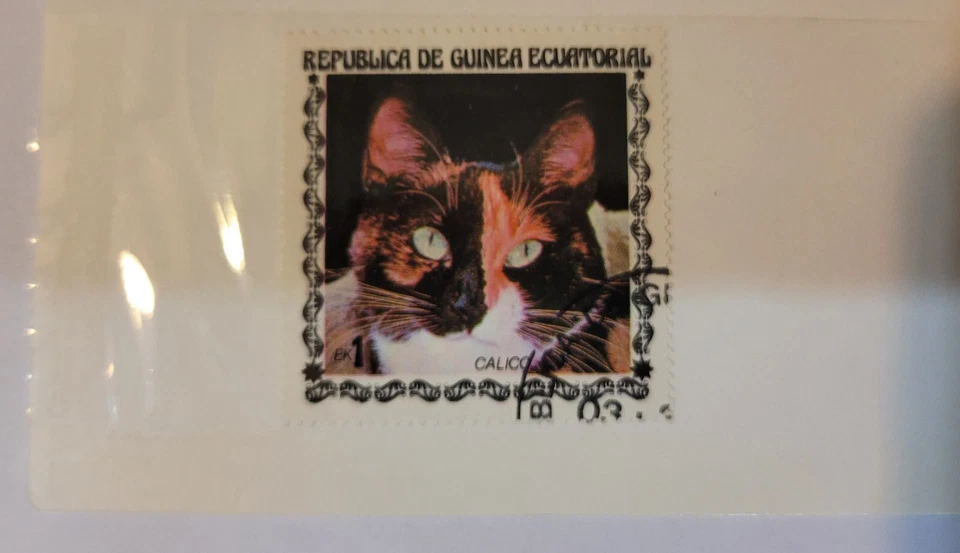 SELLO ECUATORIAL DE LA REPÚBLICA DE GUINEA 1978; GATO CAPARAZÓN DE TORTUGA; RARO NH Foto 3 de 3