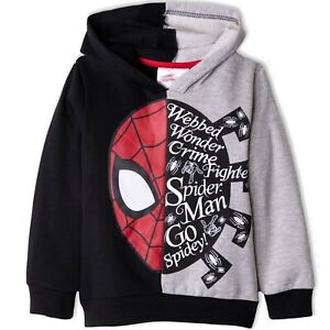 Garçons Enfants Marvel Comics Noir Spiderman à capuche Sweat à Capuche Top Pull Sweater