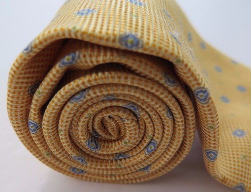 Corbata geométrica italiana Luigi Borrelli Napoli para hombre 100 % seda naranja claro azul - Imagen 4 de 10