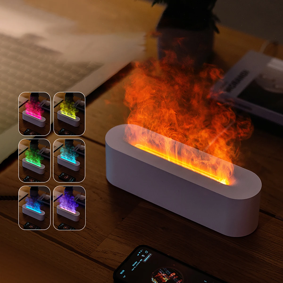 RGB Flame Aroma Diffuser Humidifier USB Desktop Simulation Light Purifier