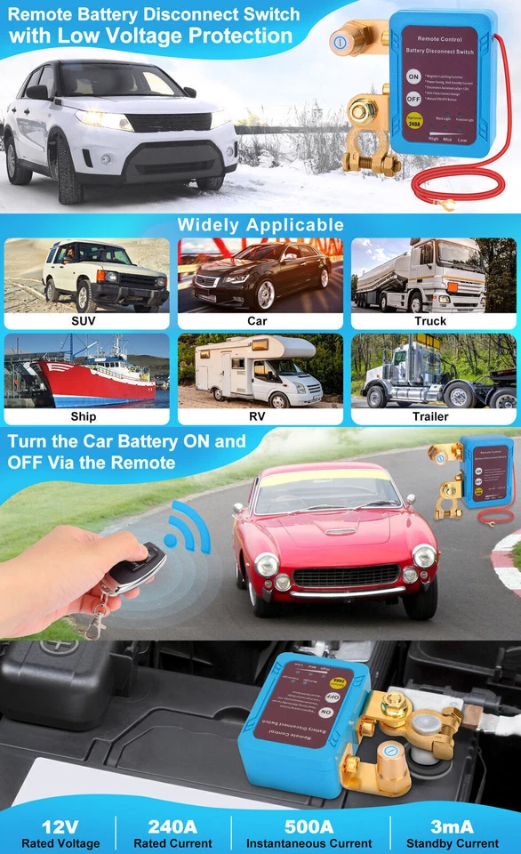 Car Battery Switch Disconnect Power Kill Master Isolator Cut Off Remote Control - Image 4 of 4