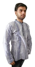 Men Ethnic Kurta Casual Indian Cotton Collarless Shirt Bollywood Full Sleeve