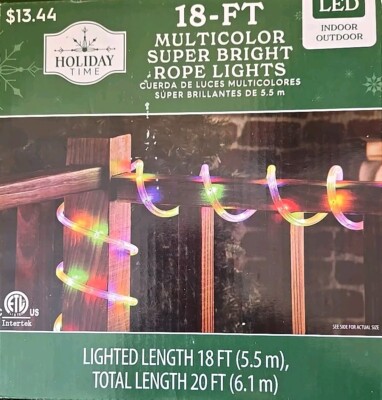 18 ft Multicolor Super Bright LED Rope Christmas Lights Holiday Time NEW in Box!