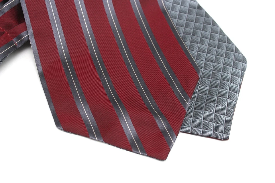 男式 Cravat Ascot Maroon 灰色条纹双面 100% 真丝 A139 全新带盒 — 第 4/4 张图片