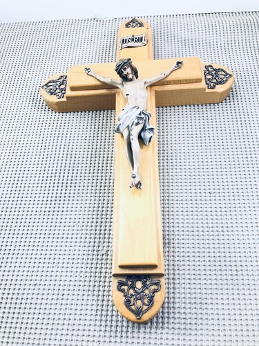 Vintage Sick Call Crucifix Cross 15.5" x 10" Original Candles and Bottle - Picture 5 of 9