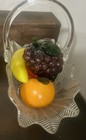 L E Smith Glass Feather Herringbone Basket With Murano Italian Hand Blown Fruit — photo 9