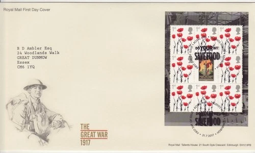 GB Stamps First Day Cover Booklet Pane 3717b - DY22 Great War (WWI) PSB 2017