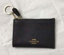 COACH MINI SKINNY LEATHER ID CARD CASE / KEY FOB BLACK - EUC