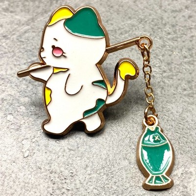 Kawaii Katze Emaille Pin Süße Angeln Kätzchen Brosche mit Fisch Kette Anstecker