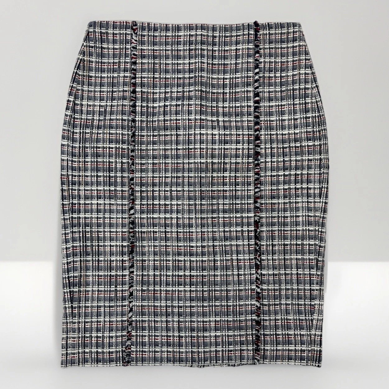 J.Crew NWT Tweed Pencil Skirt Sz 10 Red White Blue Plaid Preppy