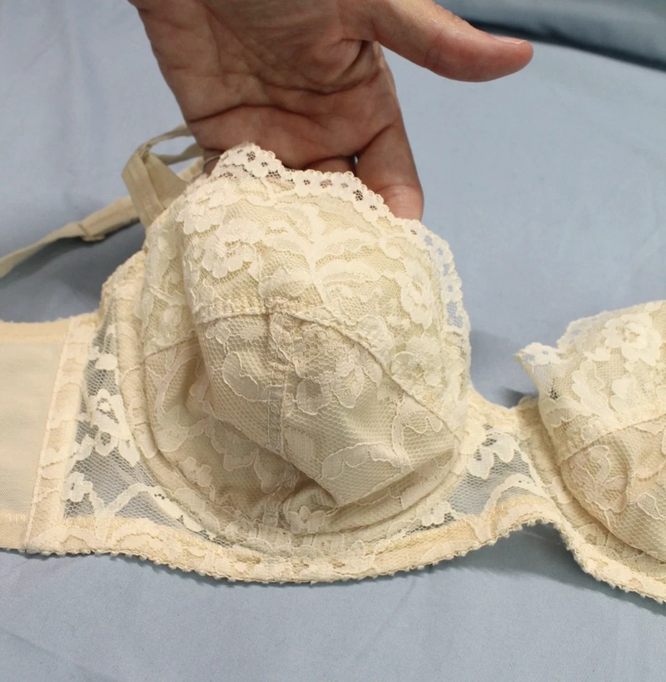 VTG CARNIVAL Ivory MESH LACE Floral Print UNDERWIRE Lined PUSH-UP BRA Sz 32C - Image 2 of 4
