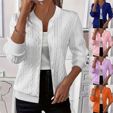 Ladies Zip Up Long Sleeve Baseball Jacket Tops Casual Loose Coats Cardigans SIZE