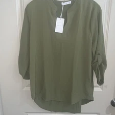 Active USA Small Olive 3/4 Sleeve Roll Tab Blouse