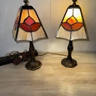 Vintage Tiffany Style Slag/ Stained Glass Desk, Night Stand, Table Lamp 18” High
