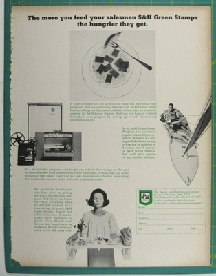 Print Ad More You Feed Your Salesmen S&H Green Stamps 1960s Vintage Boat