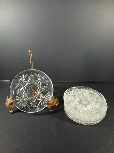 Eight 4 1/2 "  Vintage Anchor Hocking EAPG Star of David Clear Glass Coasters