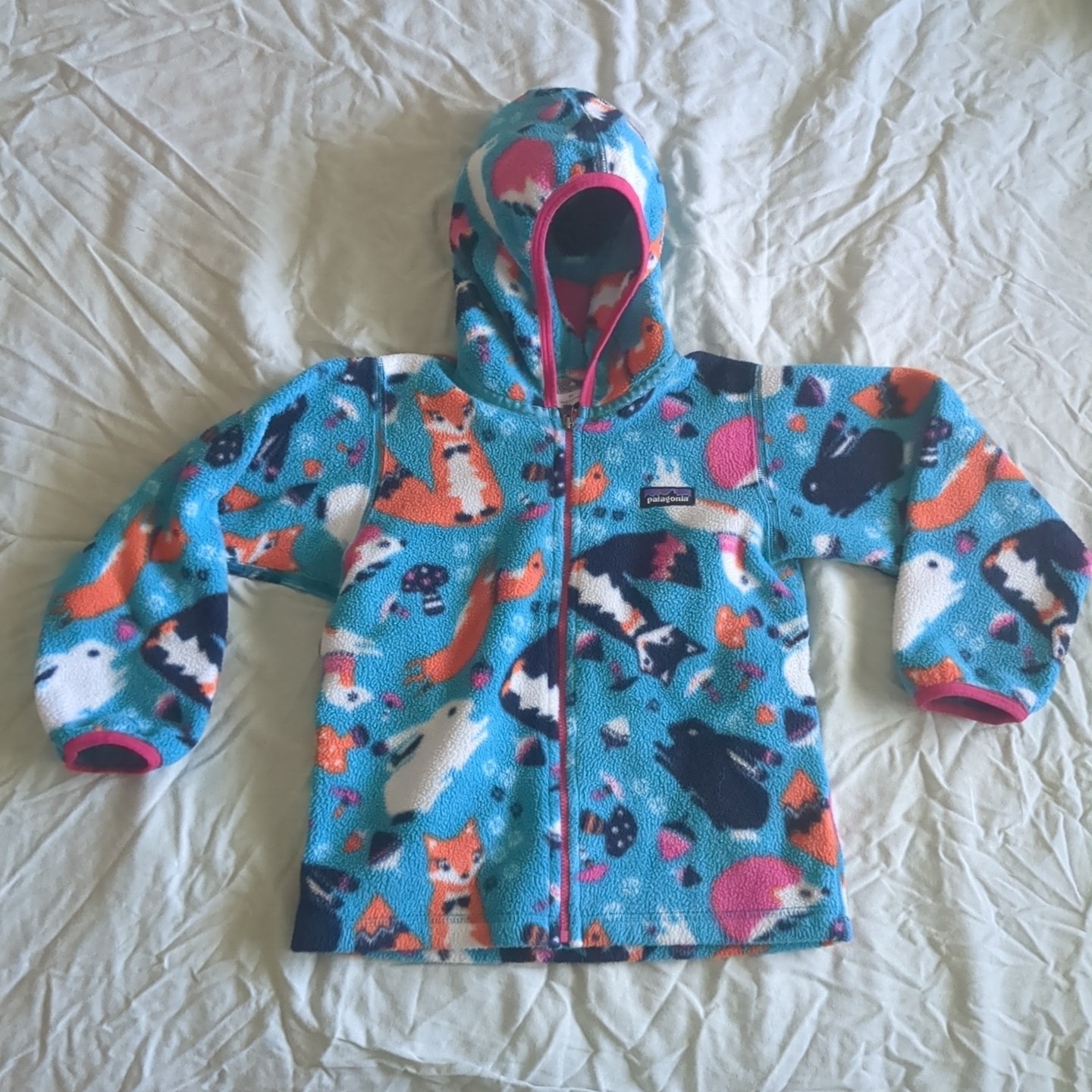 Patagonia Full Zip Fleece Synchilla Hoodie Fox Bunny Animals Graphic Size 5T