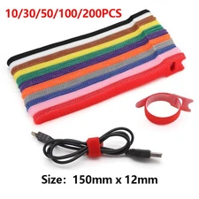 50-200Pcs Colorful Ties Strap Cord Wire Hook Loop Wraps Cable Reusable #