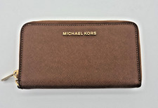 Michael Kors MK Zip Around Medium Designer Womens Wallet Clutch Brown Gold