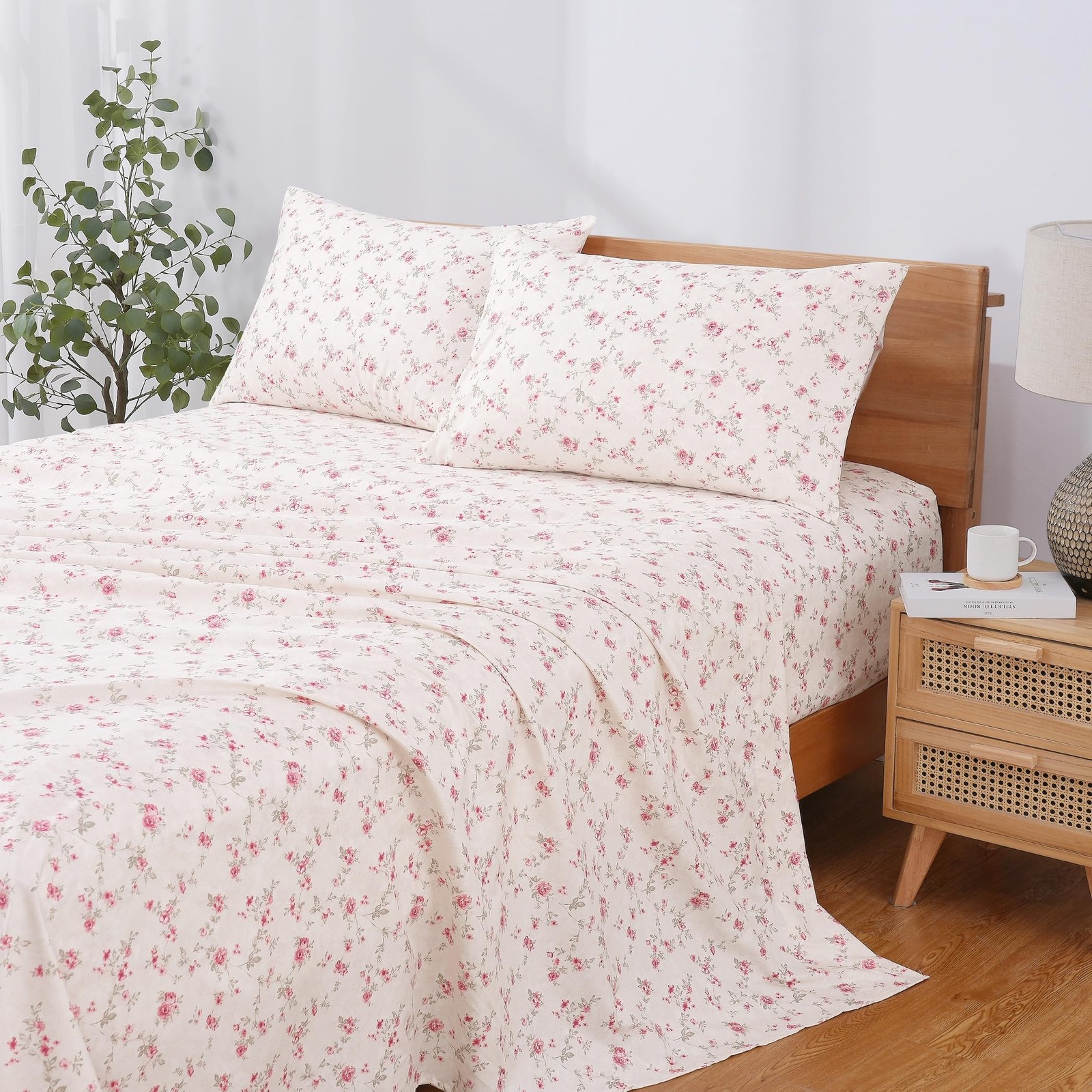 Kitchen Queen Floral Rose Microfiber Queen Bed Linen Set Soft Breathable Comfort