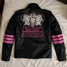 Bret Hart Style Hitman WWE Wrestler Black Biker Real Leather Jacket