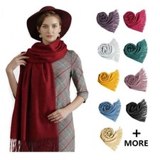 Large Women's Cashmere Feel Soft Winter Scarf Shawls Solid Colors