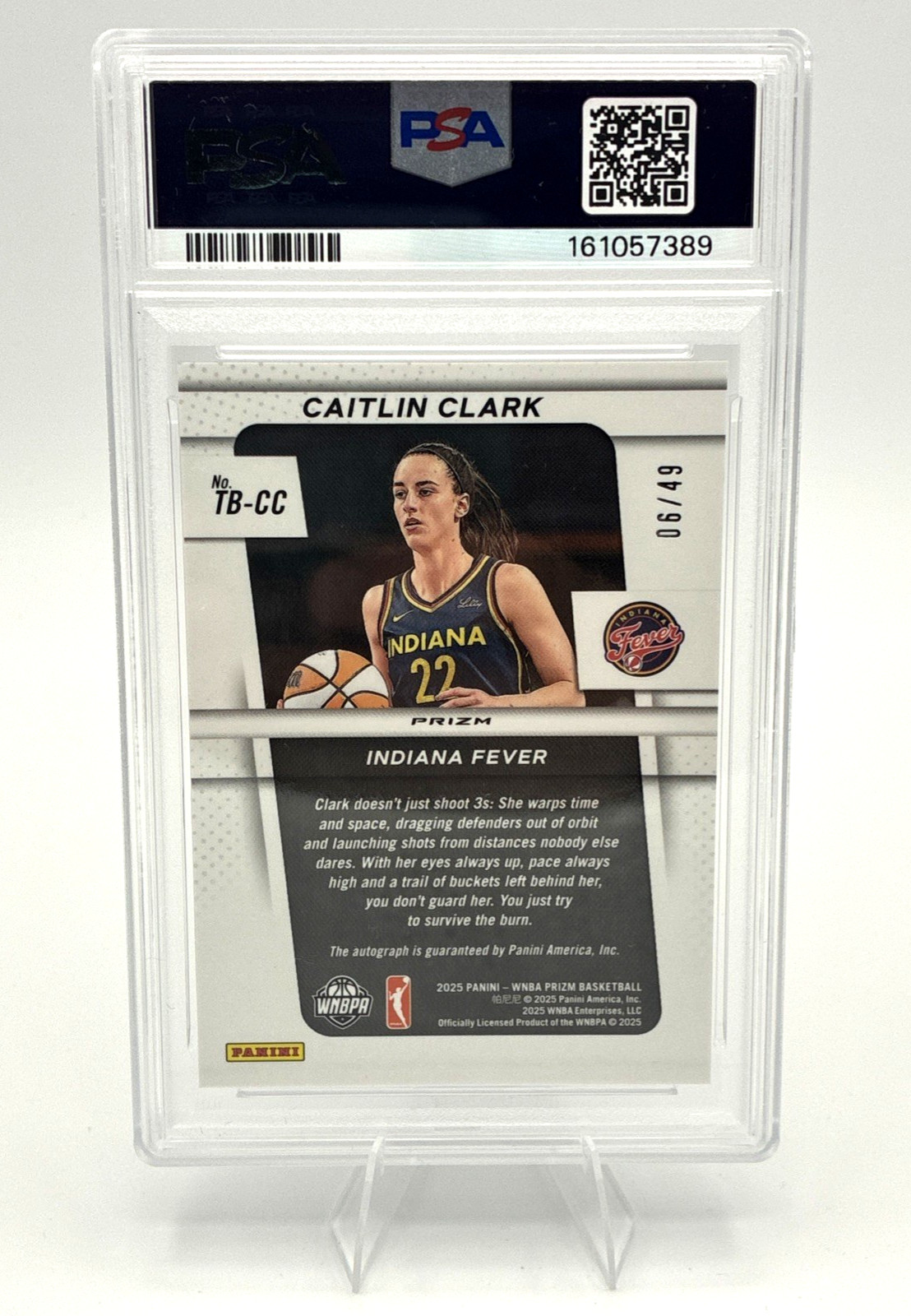 2025 Prizm WNBA Caitlin Clark Throwback Signature Purple Auto /49 PSA 10 view 2
